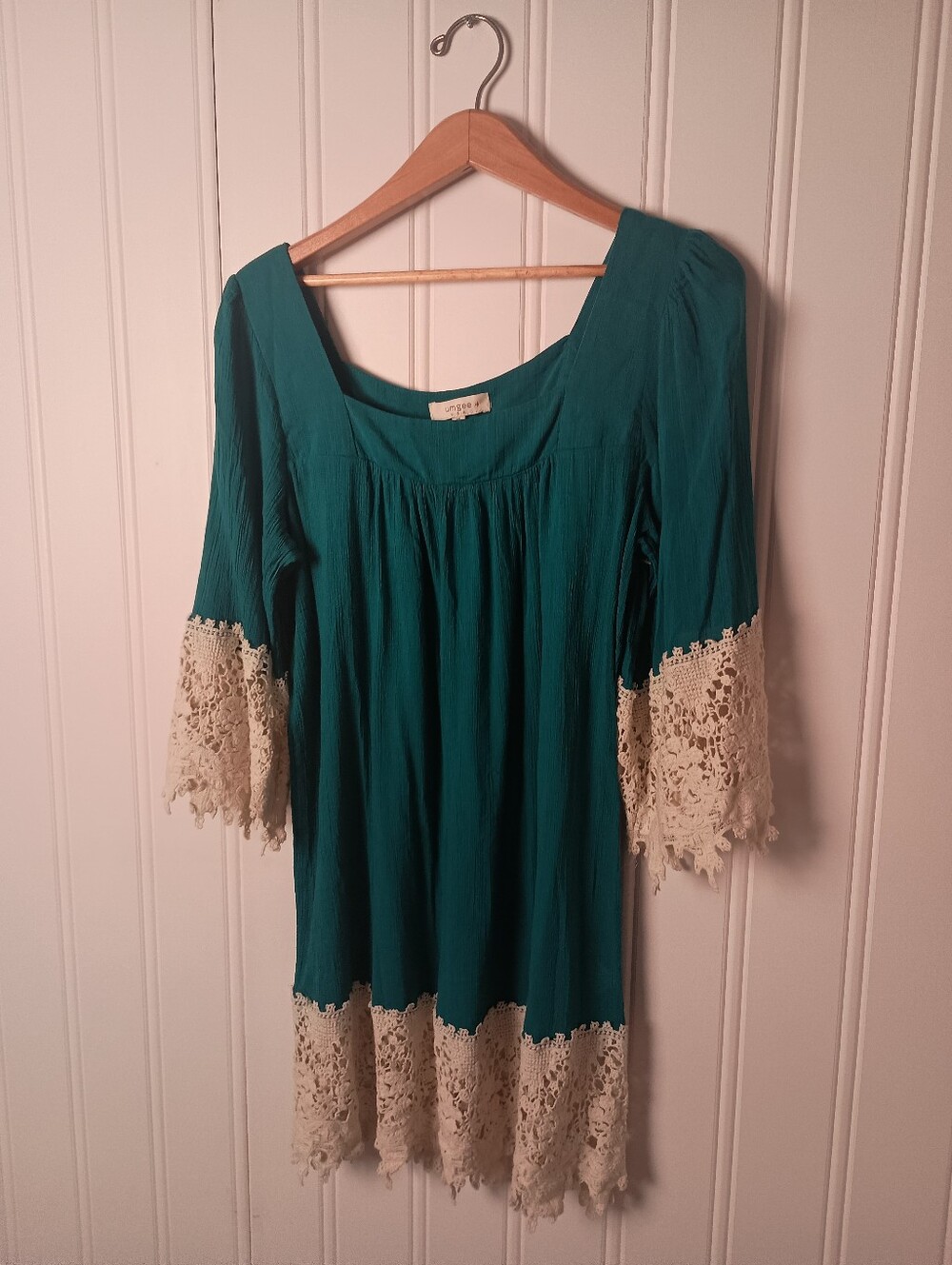 Umgee- Boho Teal Lace-Trim Dress - Size 1XL